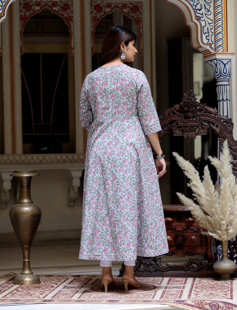 Miravan Floral Printed Cotton Anarkali for Women - Image 4